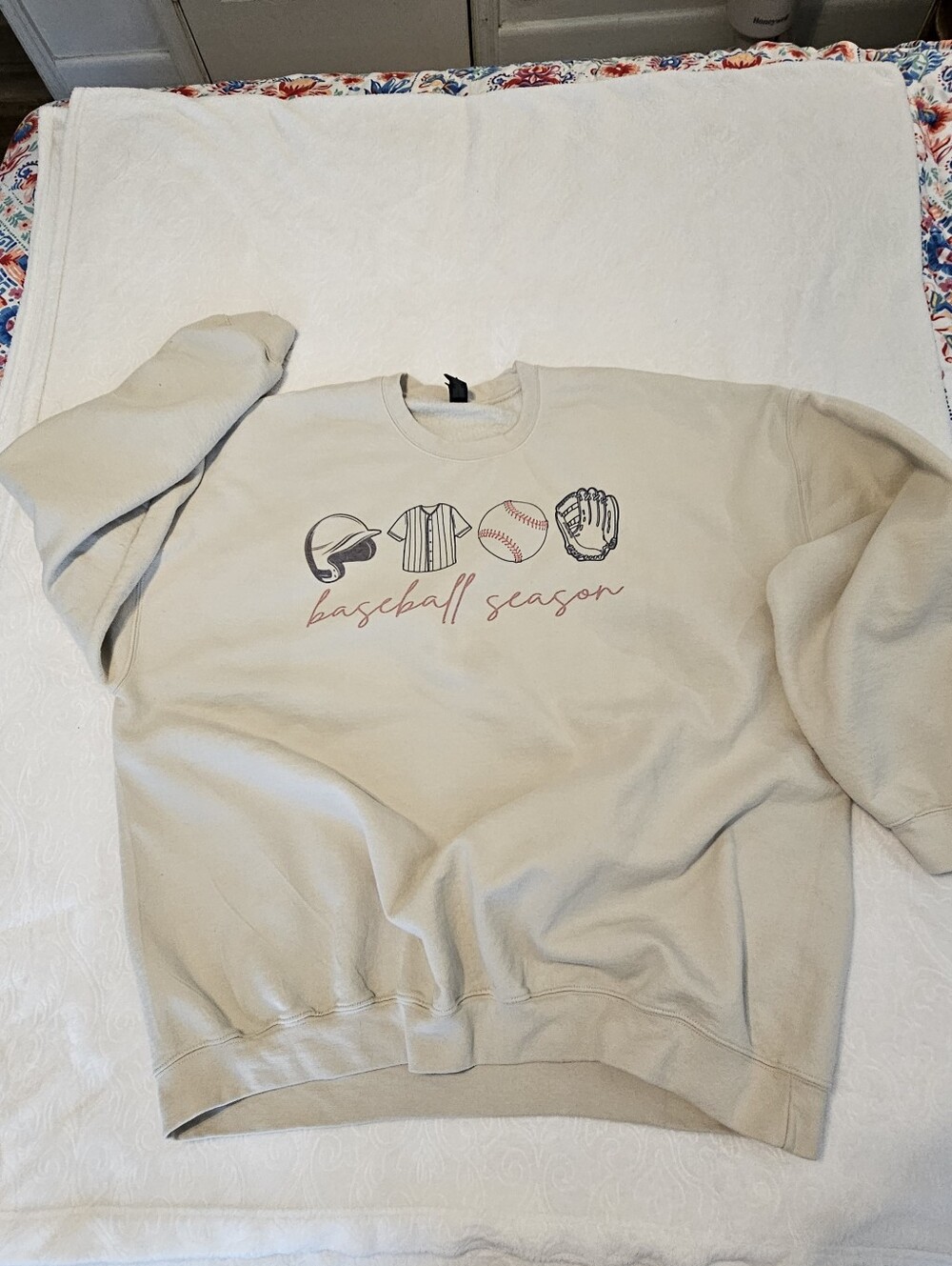 Gildan Heavy Blend "Baseball Season" Graphic Crewneck Sweatshirt Sand Tan 3XL